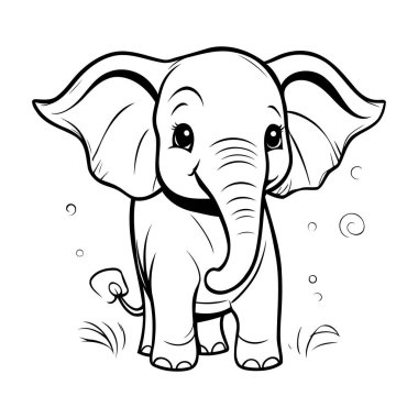 Çocuk Vektör İllüstrasyonu için Şirin Fil Boyama Kitabı Sayfası