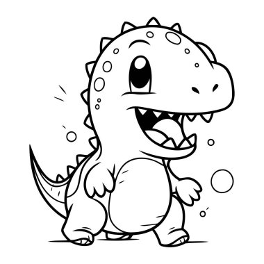 Renklendirme Kitabı için Siyah ve Beyaz Dinozor Çizgi Filmi Çizimi
