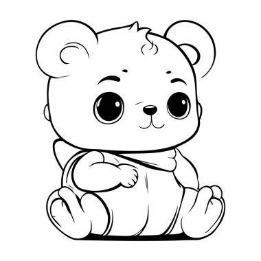 Küçük sevimli ayı çizgi filmi. Boyama kitabı için siyah ve beyaz vektör çizimi.