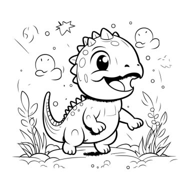 Şirin Dinozor Vektör İllüstrasyonunun Renkli Sayfa Özeti.