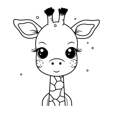 şirin zürafa hayvan çizgi film vektör çizimi grafik tasarımı siyah ve beyaz