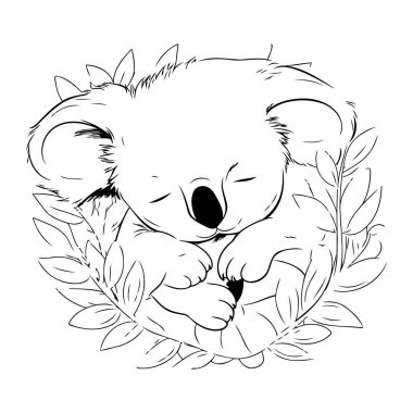Okaliptüs dalında uyuyan sevimli koala. Vektör illüstrasyonu