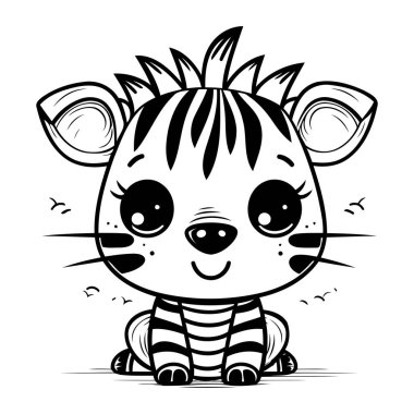 Beyaz arka planda izole edilmiş şirin bir zebra çizgi filmi. Vektör illüstrasyonu.