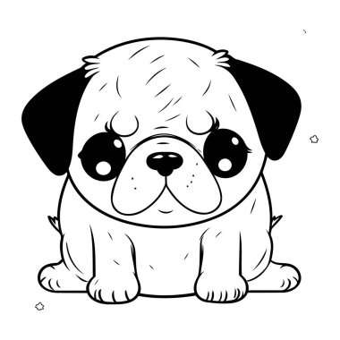 Tatlı çizgi filmdeki pug dog. Boyama kitabı için Vektör illüstrasyonu.