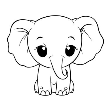 Şirin Fil Çizgi Fili. Renklendirme Kitabı için Vektör İllüstrasyonu.