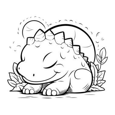 Şirin bir karikatür dinozor. Boyama kitabı veya sayfa için vektör illüstrasyonu.