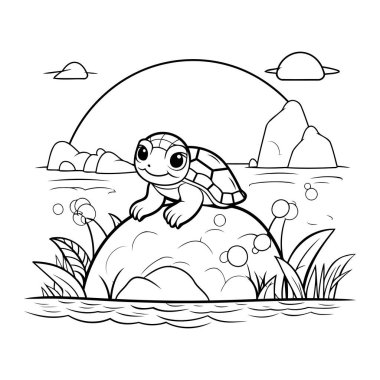 Kayadaki kaplumbağa. Vektör çizimi. Çocuklar için boyama kitabı.