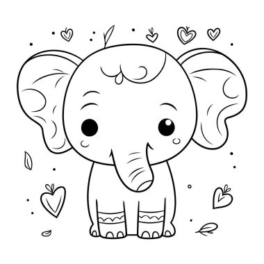 Kalpli şirin çizgi film fili. Boyama kitabı için Vektör illüstrasyonu.