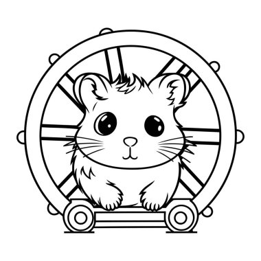Tekerlekteki hamster. Bir hamsterın vektör çizimi.