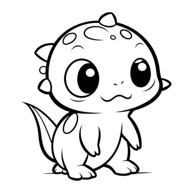 Şirin Çizgi Film Dinazoru Siyah ve Beyaz Çizgi Film İllüstrasyonu. Vektör