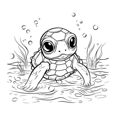 Sudaki kaplumbağa. Çocuklar için boyama kitabı. Vektör illüstrasyonu
