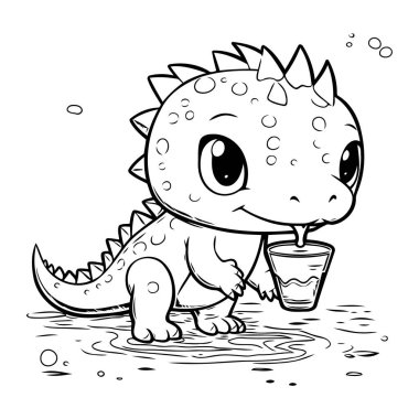 Şirin dinozor içme suyu. Çocuklar için boyama kitabı. Vektör illüstrasyonu.