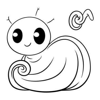 Şirin bir çizgi film salyangozunun siyah beyaz vektör çizimi. Çocuklar için boyama kitabı.