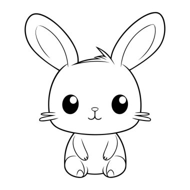 Sevimli tavşan hayvan çizgi film vektör çizim grafik tasarımı siyah ve beyaz