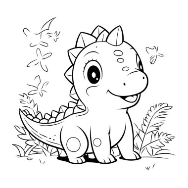 Ormandaki sevimli dinozor. Boyama kitabı için Vektör illüstrasyonu.