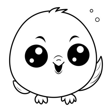 Siyah beyaz küçük kuş çizgi film vektör çizimi grafik tasarımı