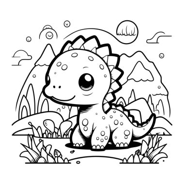 Ormandaki sevimli bebek dinozor. Boyama kitabı için Vektör illüstrasyonu
