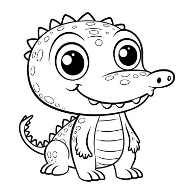 Çocuklar için boyama kitabı. Beyaz arka planda izole edilmiş şirin yavru timsah.
