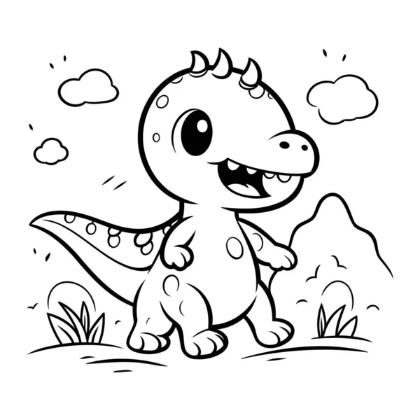 Cute Cartoon Dinosaur Vector Illustration Coloring Book Page — Stock Vector