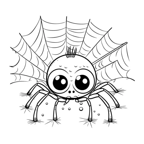 Spider Web Black White Vector Illustration Coloring Book — Stock Vector