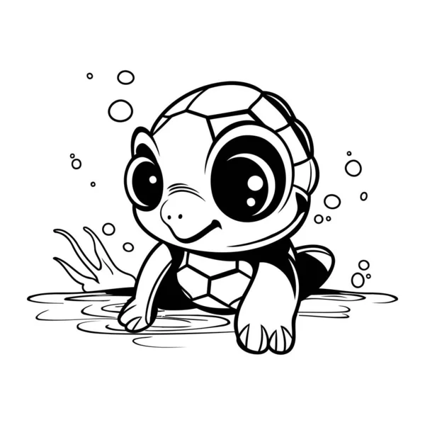 可爱的小乌龟在海里游泳 卡通矢量图解 — 图库矢量图片