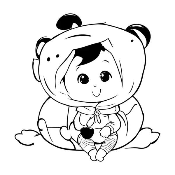 Słodka Mała Panda Ilustracja Wektor Kolorowanki — Wektor stockowy