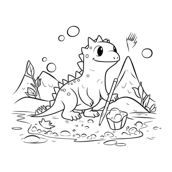 Desenho Página Coloração Ilustração Vetor Dinossauro Bonito — Vetor de Stock
