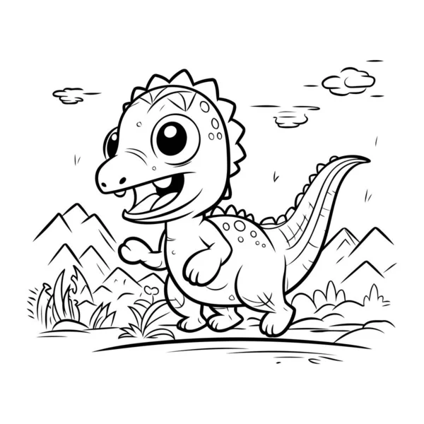 Cartoon Dinosaur Jungle Vector Illustration Coloring Book — Stock Vector