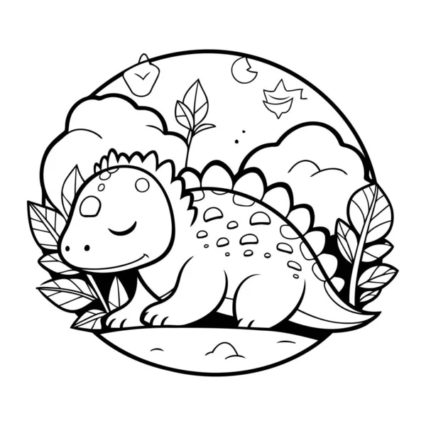 Cute Dinosaur Field Leafs Moon Vector Illustration Design — Stock Vector
