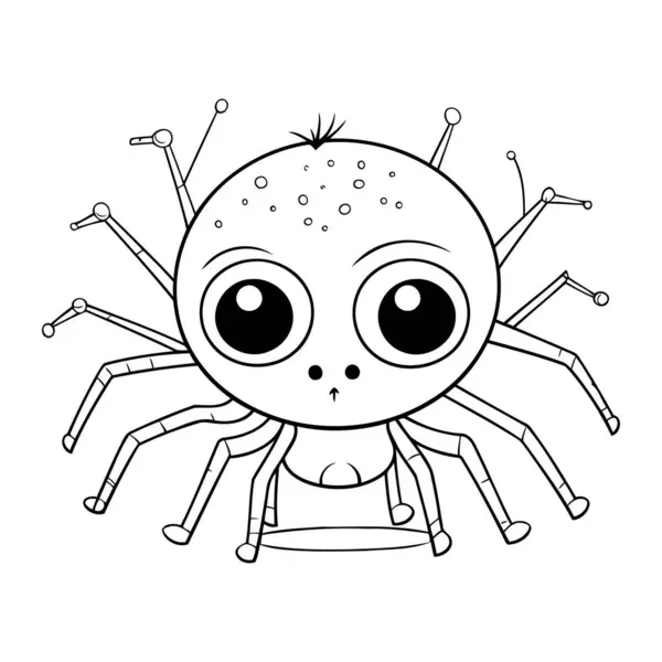 Söpö Sarjakuvahämähäkki Musta Valkoinen Vektori Kuva Värityskirja — vektorikuva