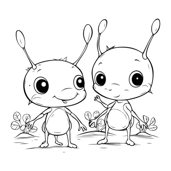 Tatlı Çizgi Film Karıncaları Çocuklar Için Boyama Kitabı Vektör Illüstrasyonu — Stok Vektör
