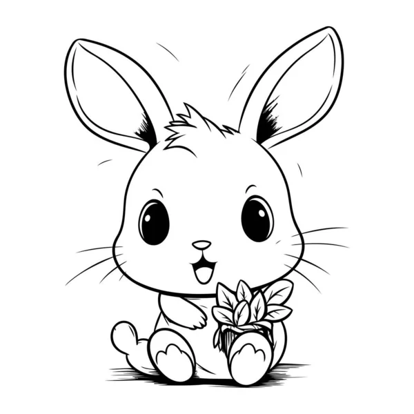 Çiçekli Sevimli Çizgi Film Tavşanı Boyama Kitabı Için Vektör Illüstrasyonu — Stok Vektör