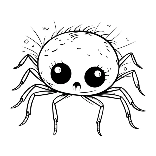 Cute Cartoon Spider Black White Vector Illustration Coloring Book — Stock Vector