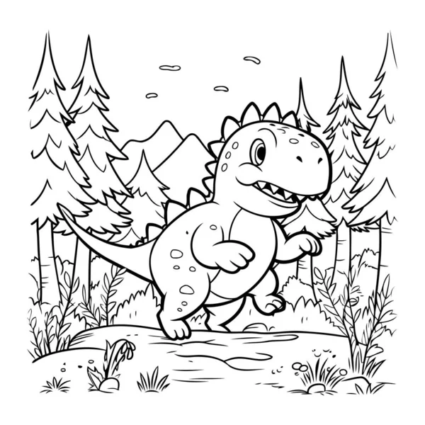 Coloring Page Outline Dinosaur Cartoon Character Vector Illustration — Stock Vector