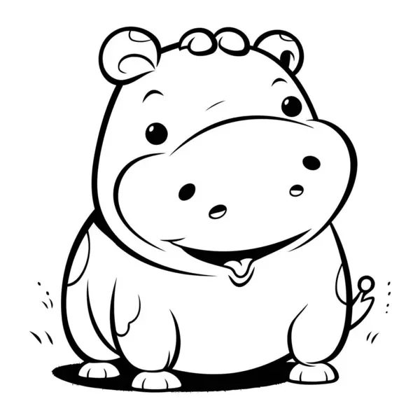 Illustration Bande Dessinée Noir Blanc Hippopotame Vecteur — Image vectorielle