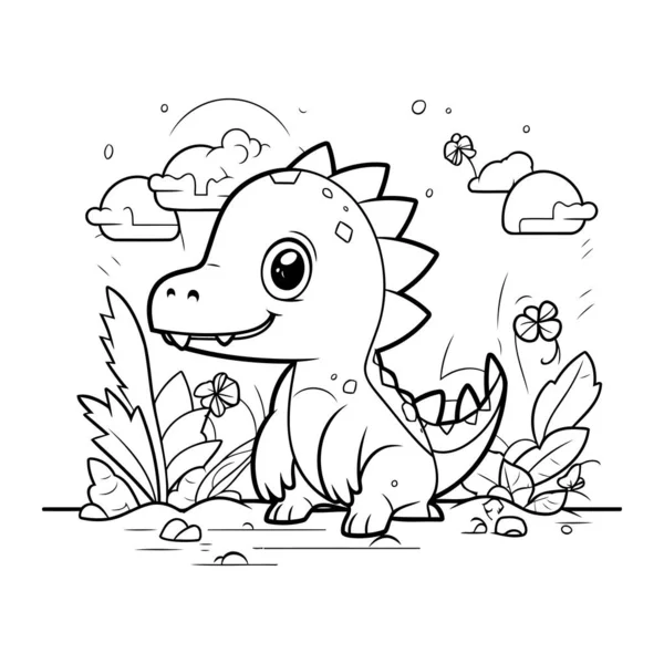 Tekening Voor Kinderen Printen Online Leuke Dinosaurus Vectorillustratie — Stockvector