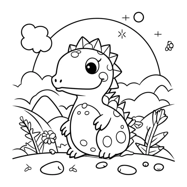 Cute Dinosaur Coloring Book Page Kids Cartoon Vector Illustration — Stock Vector