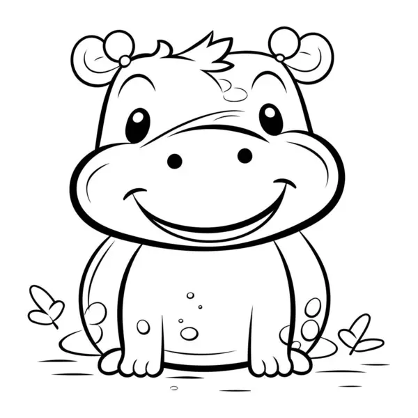 Zwart Wit Cartoon Illustratie Van Hippo Dier Karakter Kleurboek — Stockvector