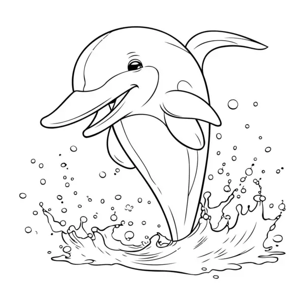 海豚从水里跳了出来 儿童彩色书 — 图库矢量图片