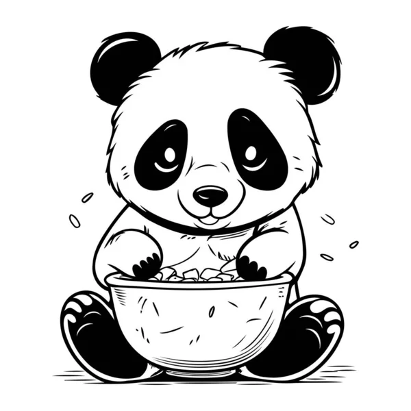 Panda Bonito Comendo Uma Tigela Comida Ilustração Vetorial — Vetor de Stock