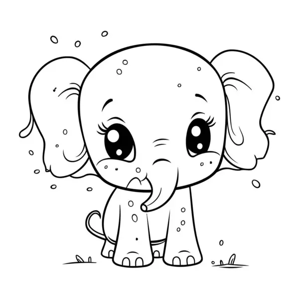 Coloring Page Outline Cute Cartoon Elephant Vector Illustration — Stock Vector