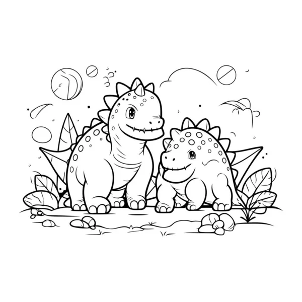 Disegni Colorare Bambini Carini Dinosauri Illustrazione Vettoriale — Vettoriale Stock