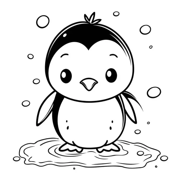 Lindo Pingüino Ilustración Vectorial Blanco Negro Para Colorear Libro — Vector de stock