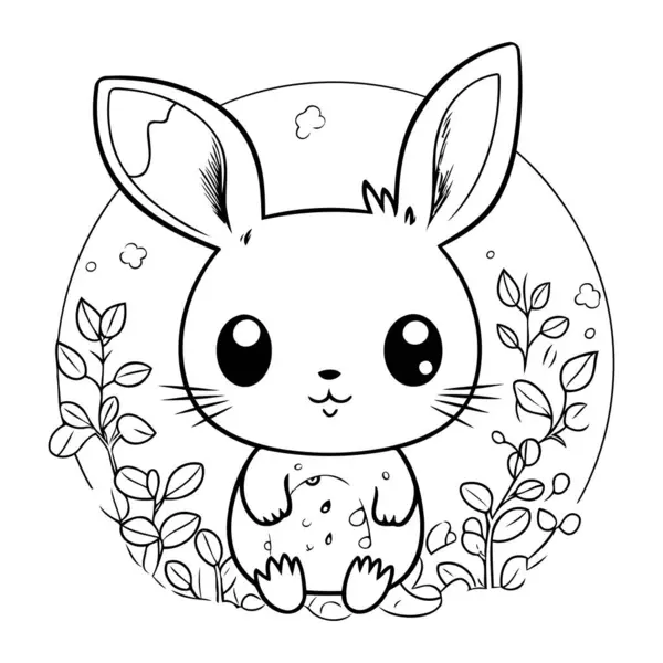 Cute Rabbit Animal Cartoon Vector Illustration Graphic Design Black White — Stock Vector