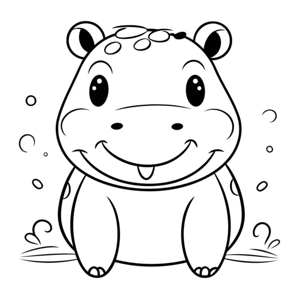 Joli Hippopotame Illustration Vectorielle Pour Livre Page Colorier — Image vectorielle
