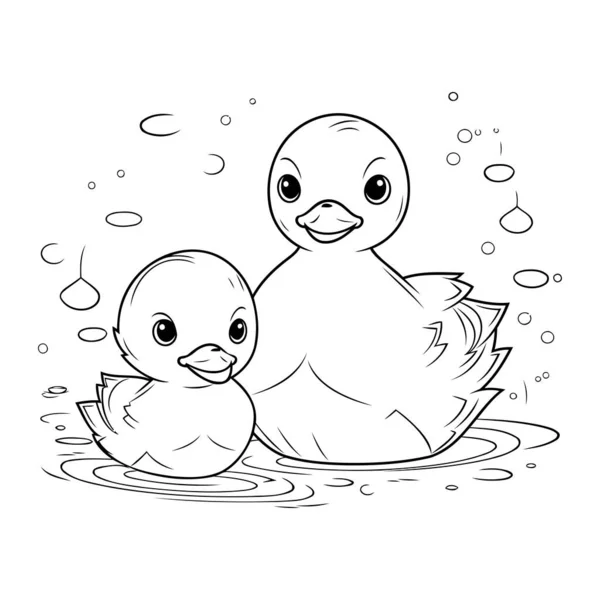 Coloring Book Children Duckling Duckling Water — Stock Vector