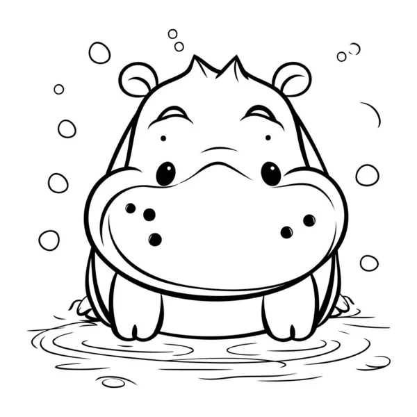 Coloring Book Children Hippo Water Vector Illustration — Stock Vector