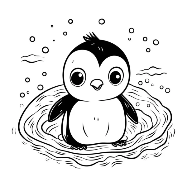Pinguim Bonito Ninho Ilustração Vetorial Preto Branco — Vetor de Stock