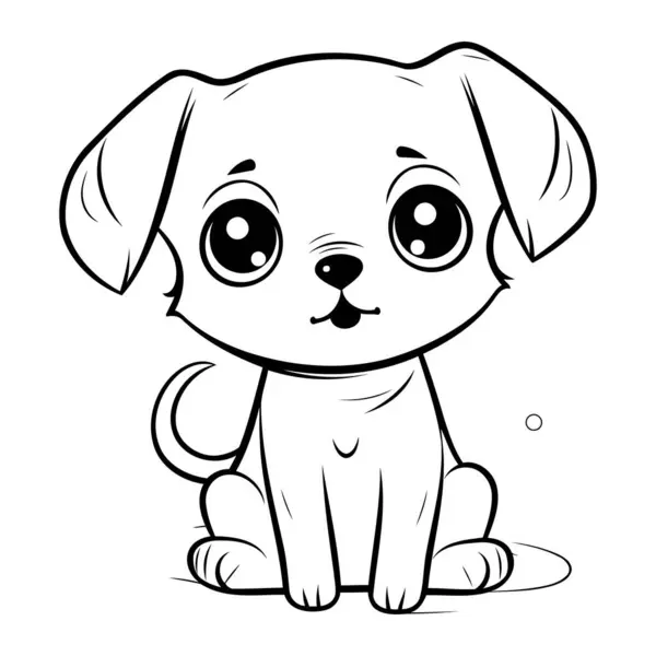 Ilustración Dibujos Animados Blanco Negro Lindo Personaje Animal Cachorro Para — Vector de stock