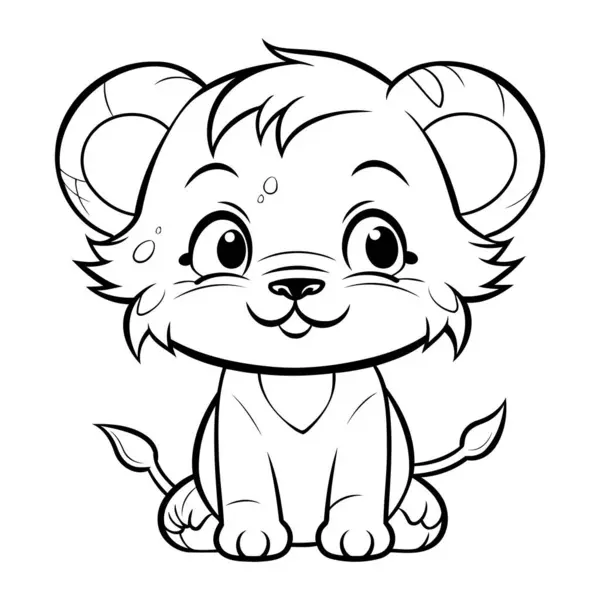 Cute Lion Cartoon Mascot Character Coloring Book Illustration — Stock Vector